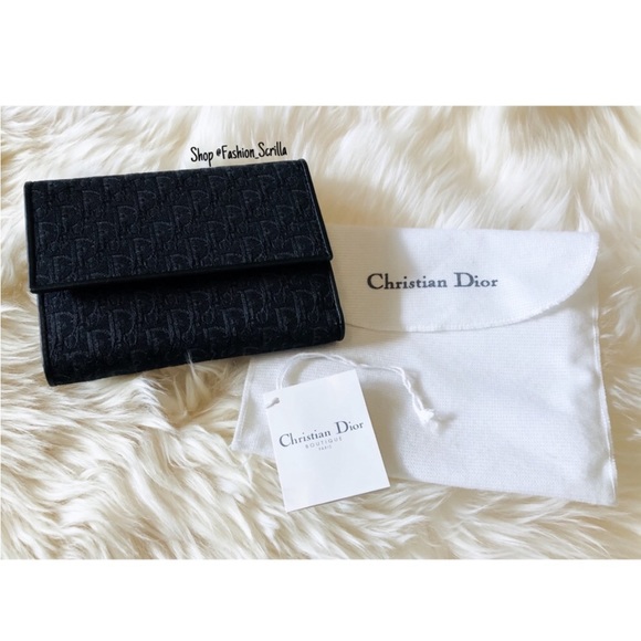 DIOR Vintage Mini Jacquard Black Monogram Logo Oblique Canvas Leather Wallet - Picture 11 of 16